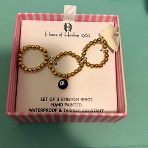 NWT House of Harlow 1960 Gold Beaded Rings with Blue Charm